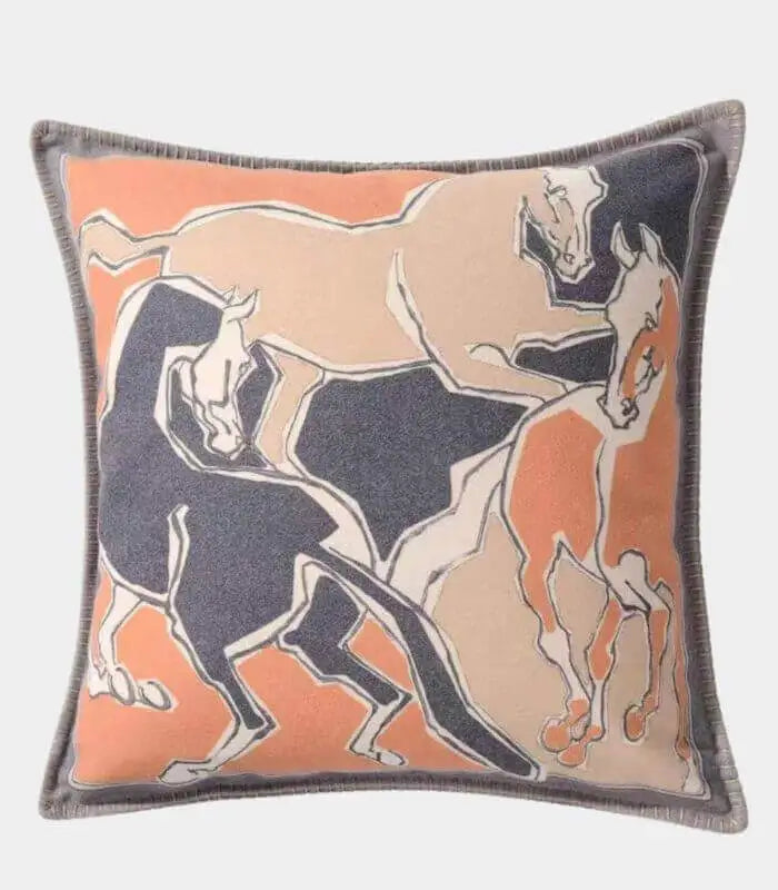 Galloping Horses Cushion Cover Equestrian Elegance Wool Blend Throw Pillow Cover 45x45 cm