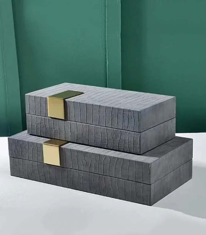 Jewellery & Watch Storage Box  Decorative Leather Box Grey Gold