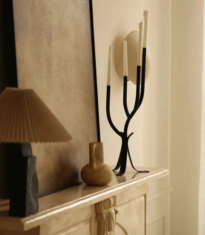 Sculptural Branch Candelabra — Large Iron Candle Holder 64 cm / 25.2" Black