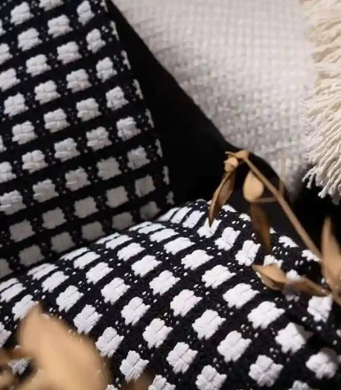 Black & White Checkered Cushion Cover – Woven Elegance (45 cm or 18 in)