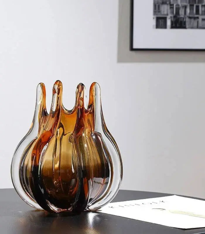 Amberwave Artisan Glass Vase – Handcrafted Petal Design