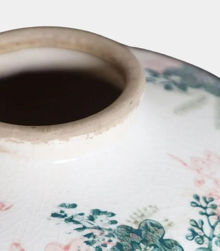 Solène Handcrafted Crackle-Glaze Porcelain Vase – Vintage Floral Ginger Jar, Pink & Green 23 cm (9.1 in)