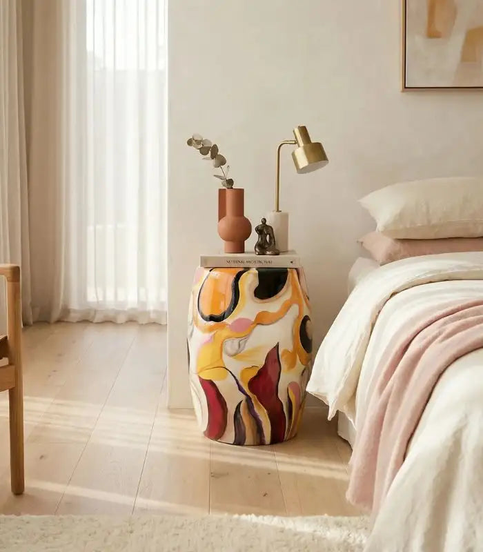 Sonoma Porcelain Stool (Side Table) – Hand-Painted Artisan Design