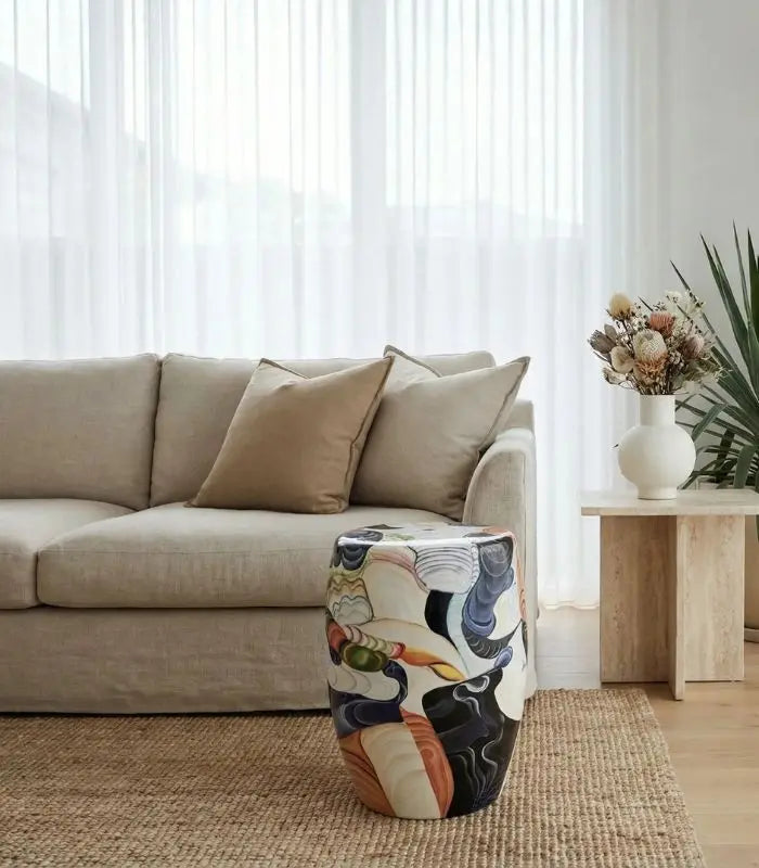 Sonoma Porcelain Stool | Side Table – Hand-Painted Artisan Design 45 cm (18 in)