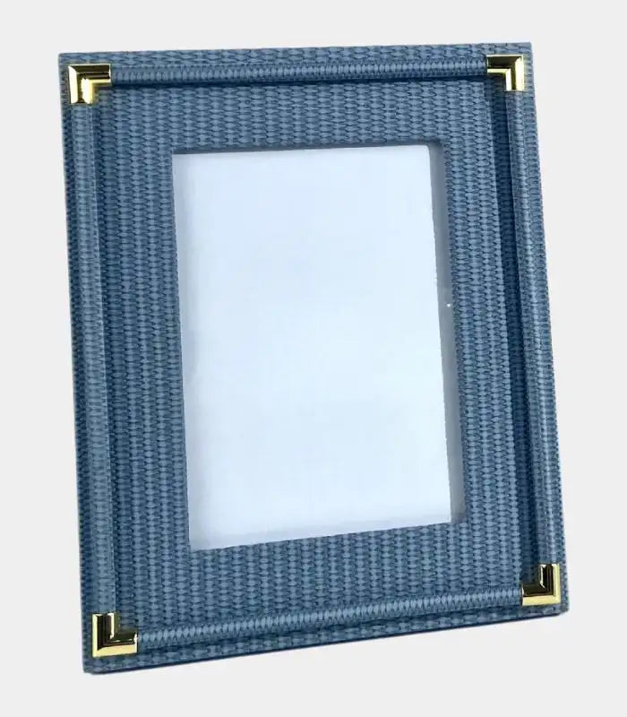 Beaumont Textured Leather Photo Frame – Metallic Corner Accent Design Blue