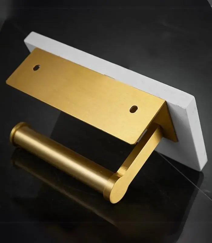 Toilet Roll Holder Wall-Mounted Natural Marble Brushed Gold