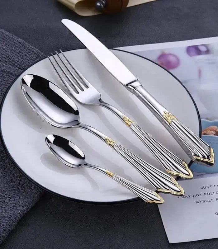 24 Pcs Raffaello Flatware Cutlery Set Silver & Gold