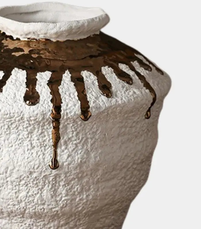 Aureate Ceramic Vase – Handcrafted Golden Drip Design