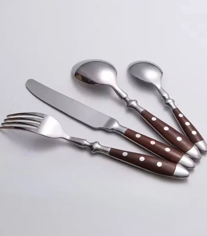 24pcs Cutlery Set Winchester Crest Resin and 18/10 Stainless Steel Set for 6 Brown
