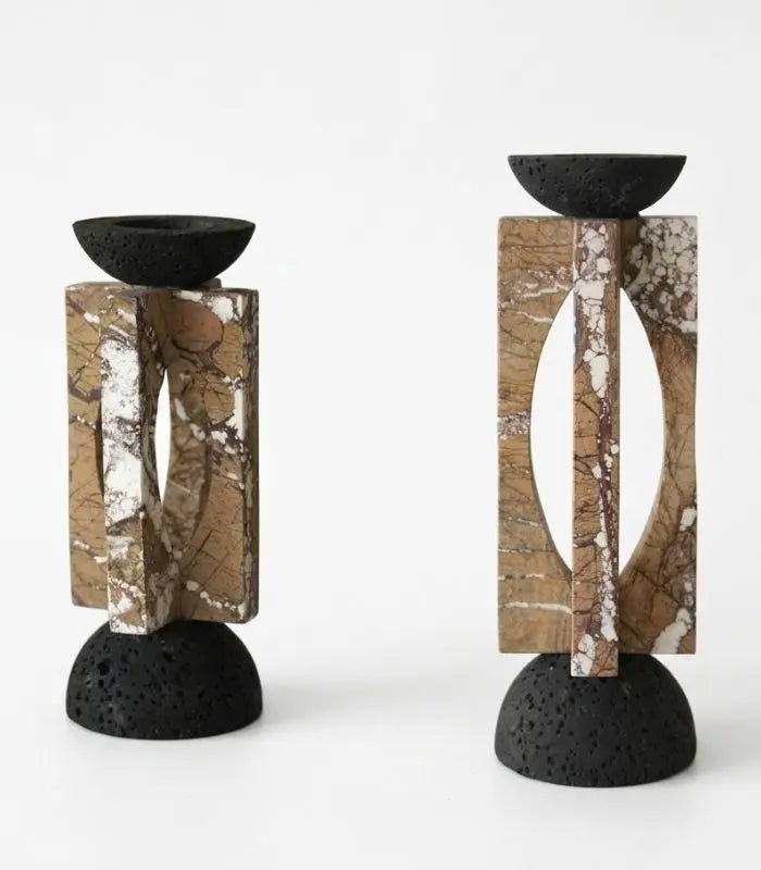 Corteccia Marble & Lava Stone Candle Holder – Natural Stone Pillar, 2 Sizes