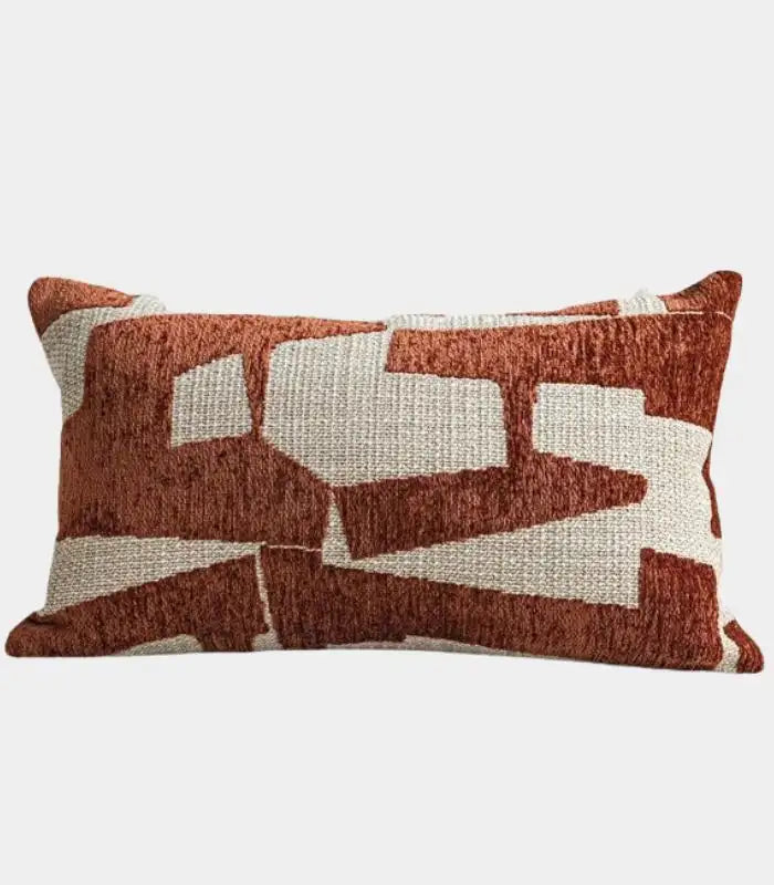 Abstract Geometric Jacquard Cushion Cover — Terracotta & Woven Textile