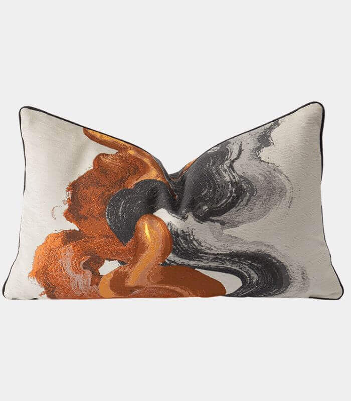 Abstract Brushstroke Decorative Cushion Cover | Modern Art Design Throw Pillow | Grey, Green & Burnt Orange