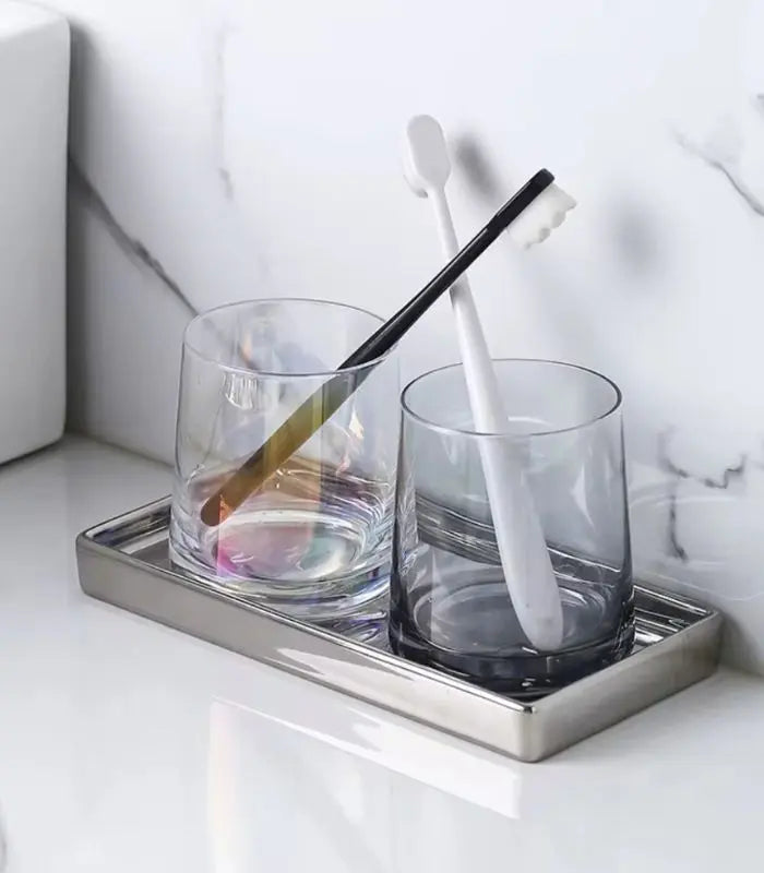 Mirrored Chrome Ceramic Tray – Multifunctional Vanity Organizer