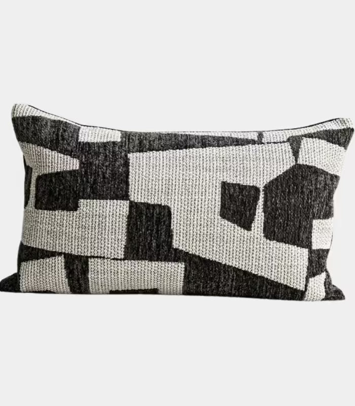 Abstract Geometric Jacquard Cushion Cover — Monochrome Woven Textile