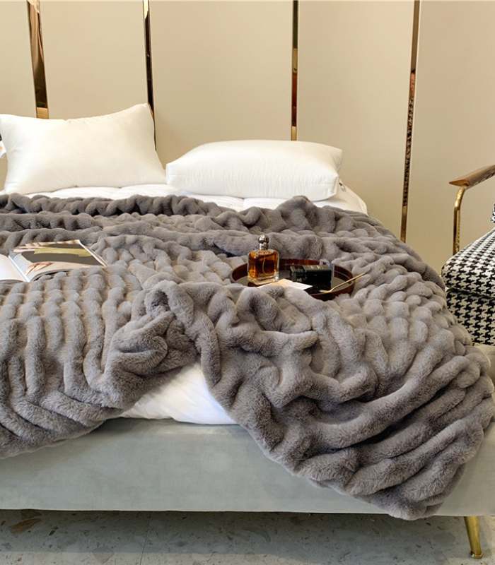 Faux Fur Throw Blanket Decorative Large Grey