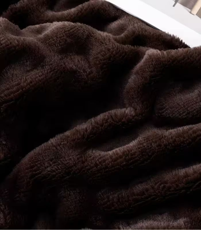 Velluto Double-Sided Ruched Faux Fur Blanket – Chocolate Brown