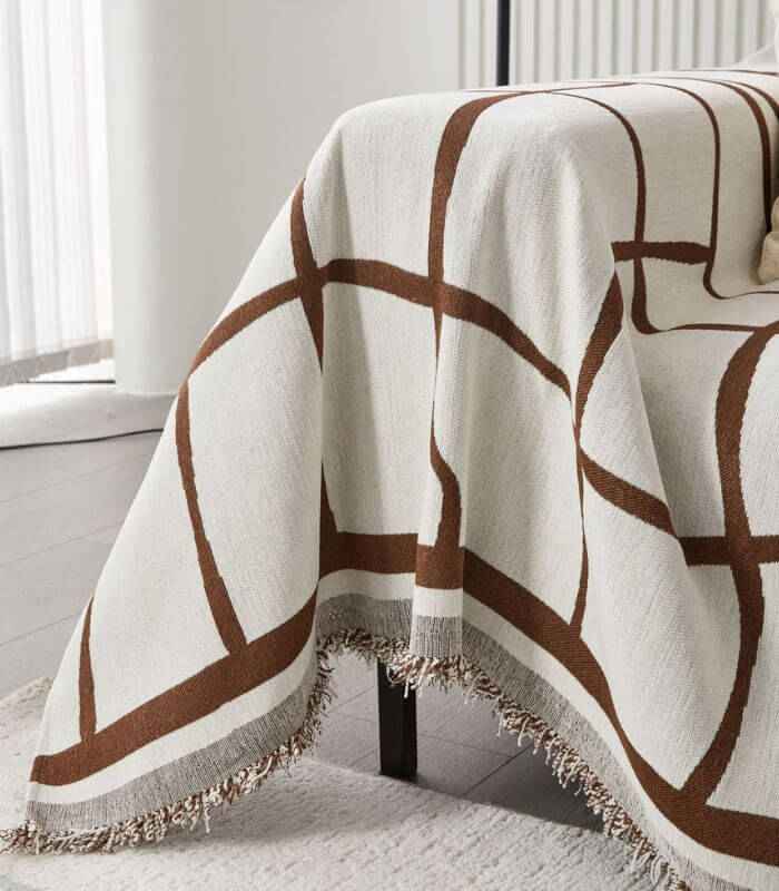 Abstract Patterned Knitted Throw Blanket | Double Sided Sofa Cover Brown White