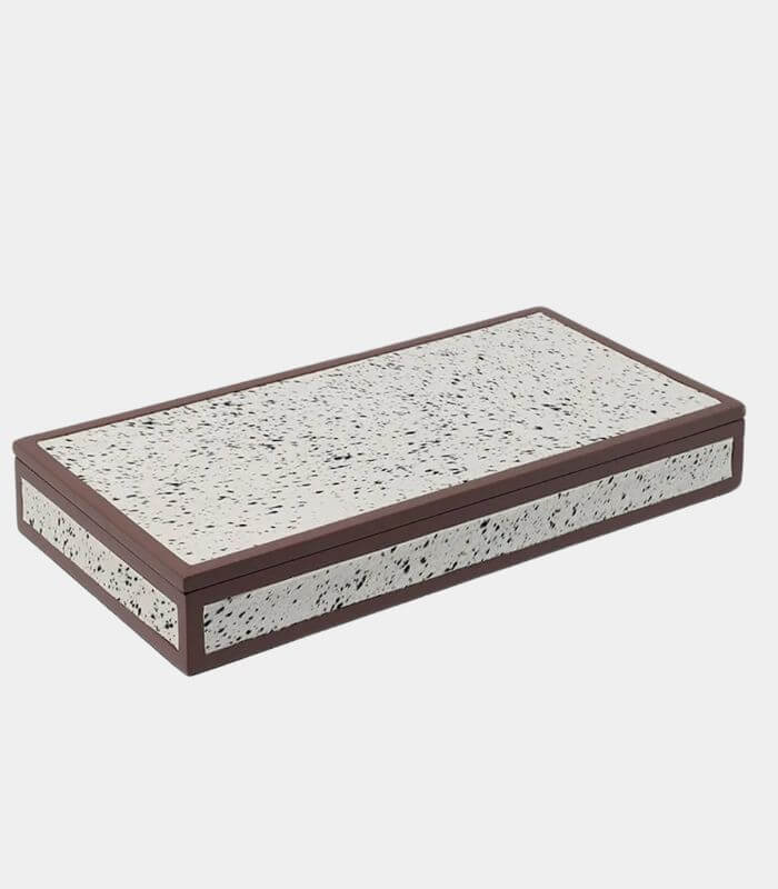 Luxury Speckled Leather Decorative Box | Handcrafted Wood Jewelry & Envelope Storage | Modern Home Organisation