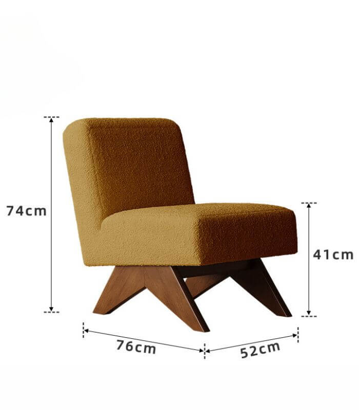 MID-CENTURY MODERN BOUCLE ACCENT CHAIR - BROWN WOOL BLEND FABRIC, SOLID OAK WOOD FRAME