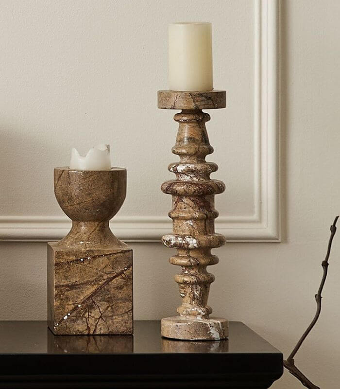 Natural Marble Candle Holders Brown