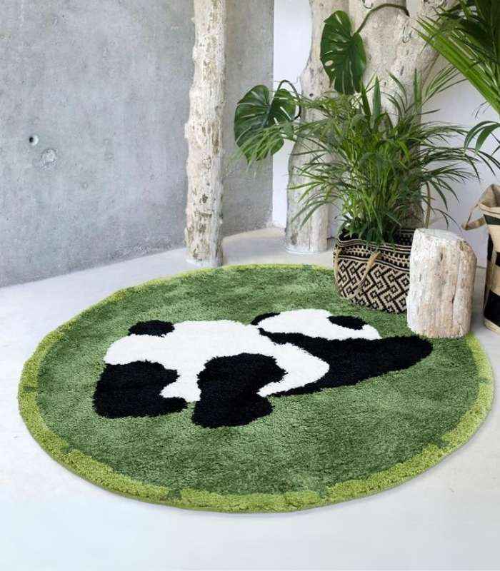 Panda Rug Round Soft Green Hand Knotted