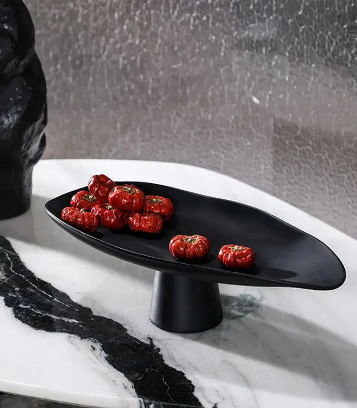Decorative Tray Handcrafted Fruit Bowl Table Storage Black Porcelain