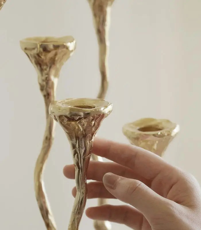 Sabine 5-Head Gold Candelabra – Sculptural Branch Candle Holder 36 cm