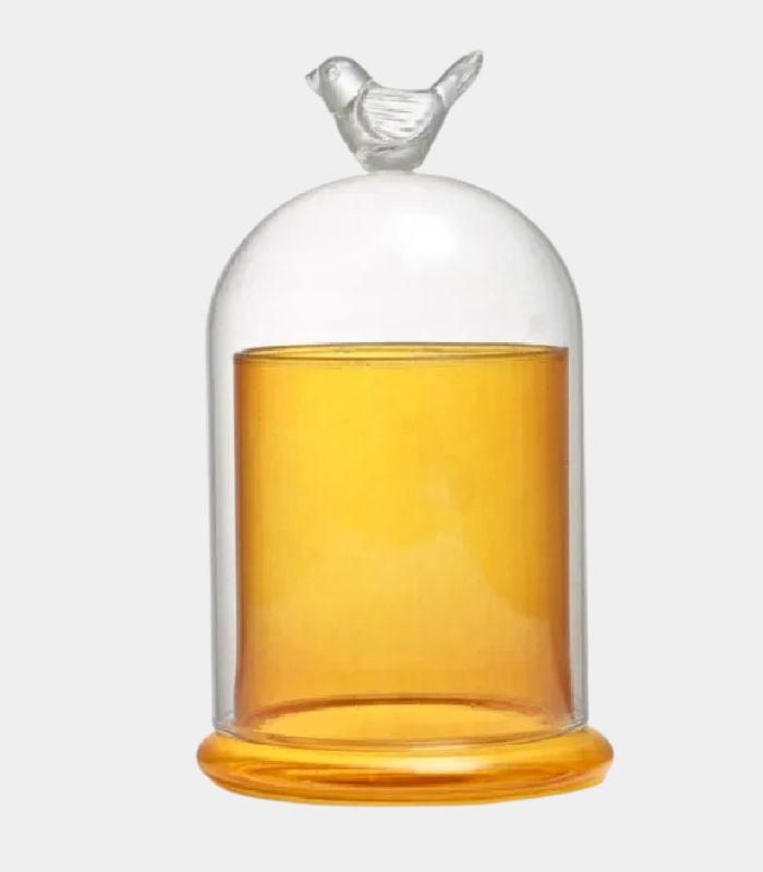 Glass Cloche Candle Holder with Bird Finial – Decorative Display Dome