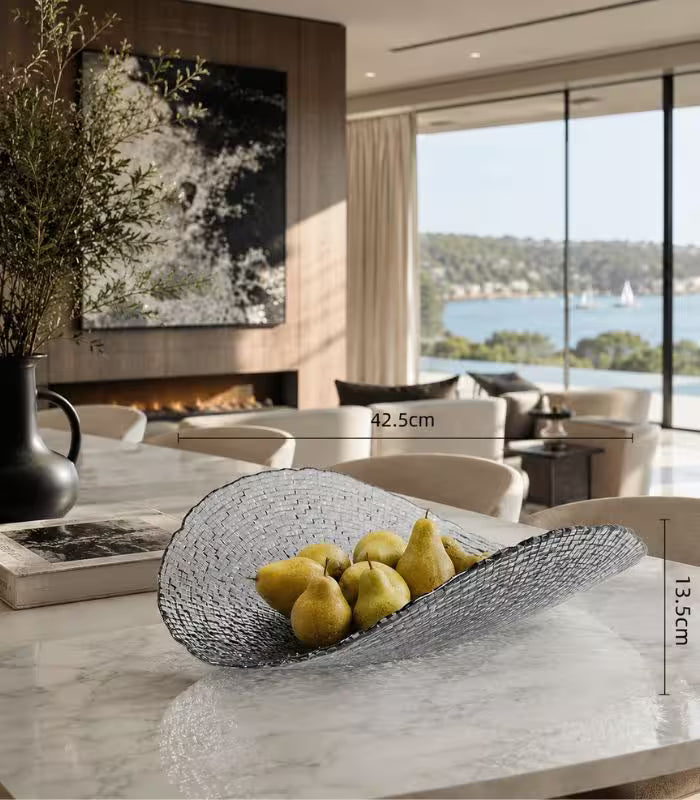 Riveira Glass Sculptural Decorative Bowl Fruit Bowl Large Grey