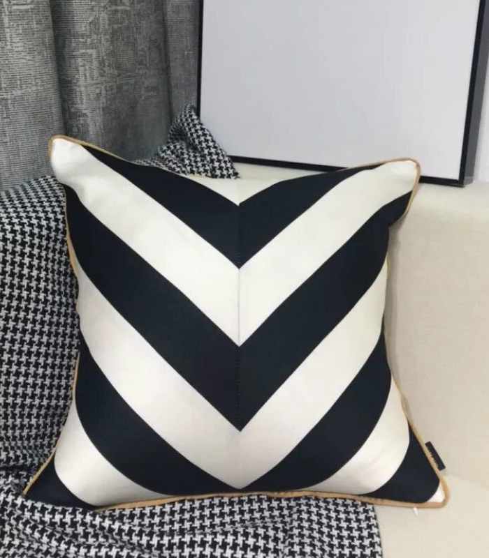 Jazz Cushion Cover Chevron Pattern Ivory & Black 45 cm