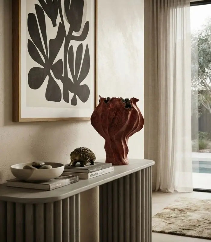 Amara Hand-Painted Ceramic Vase | Sculptural Red Tabletop Decor