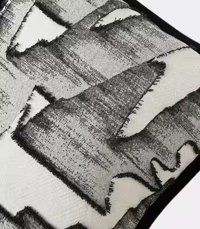 Abstract Brushstroke Cushion Cover – Embroidered Design Black & White