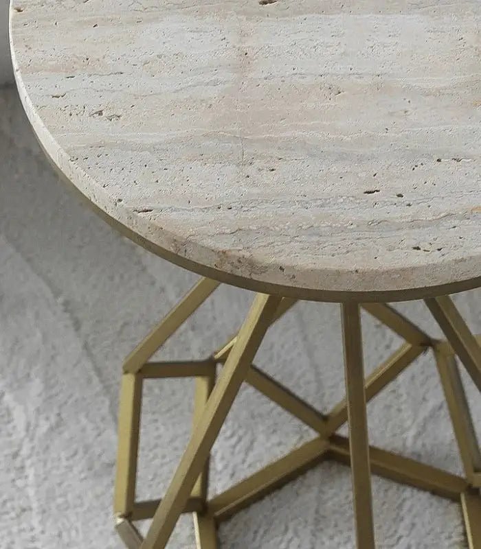 Astoria Geometric Travertine & Iron Side Table – Contemporary Natural Stone Design