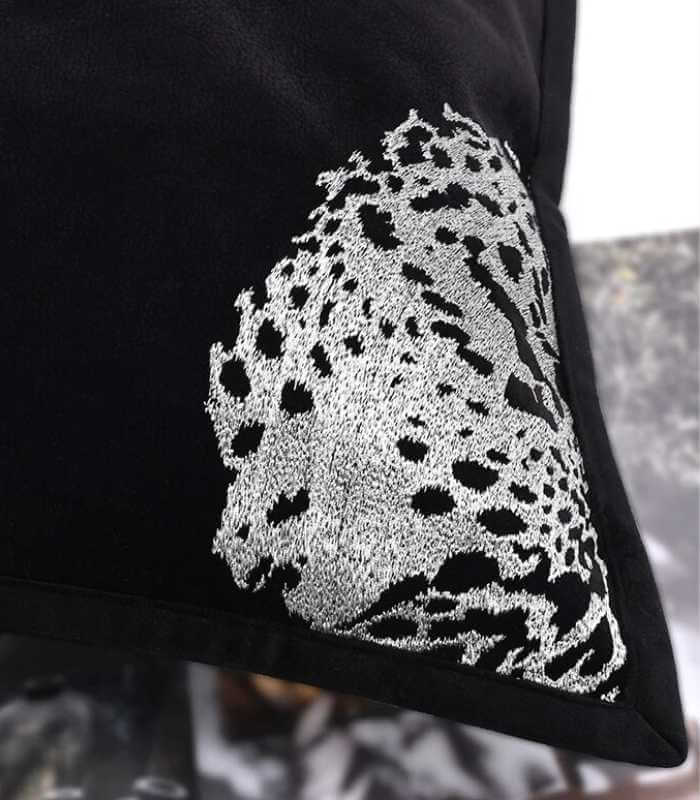 Cushion Cover Velvet Leopard Embroidery Black