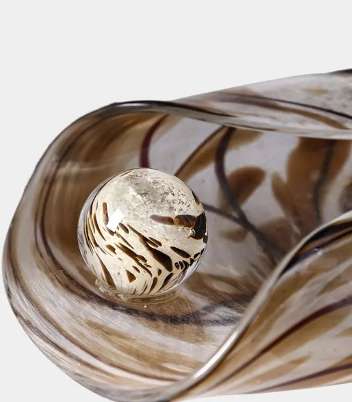 Havana Handblown Glass Bowl – Brown & Ivory Swirl Decorative Bowl 35 cm / 13.8 in
