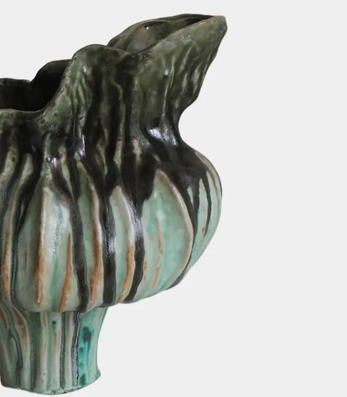 Verdant Ceramic Vase – Handcrafted Sculptural Design with Ombré Glaze