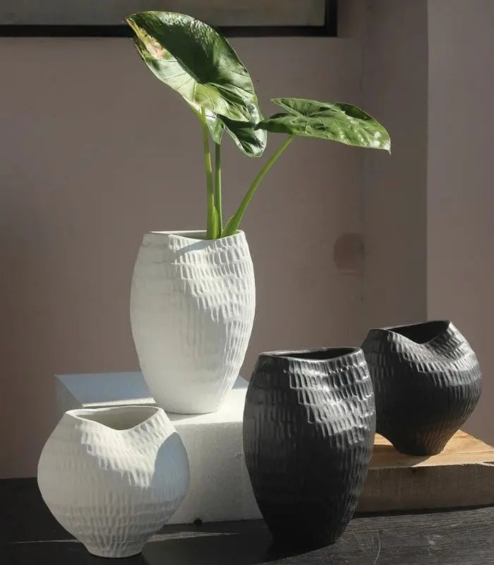 Ripple Ceramic Vase – Textured Sculptural Design White