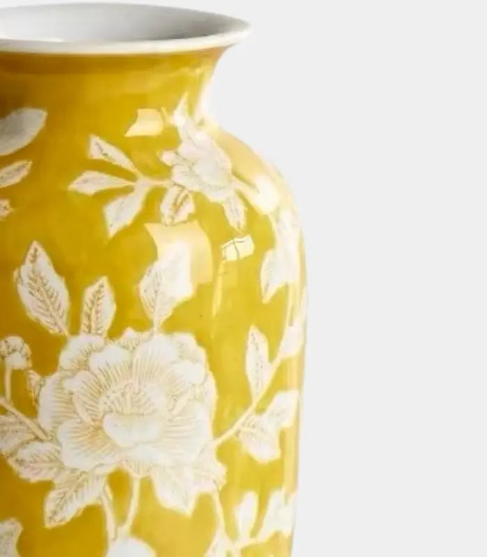 Aurelia Yellow Floral Ceramic Vase – Hand-Painted Botanical Design 23 cm