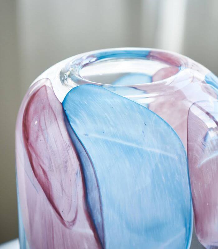 Sancia Azure Bloom Handcrafted Glass Vases and Bowl Blue & Pink