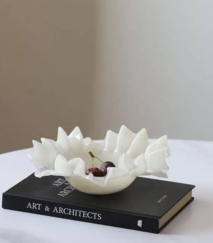 Ondine Ruffled Glass Bowl – Sculptural Leaf-Edge Design