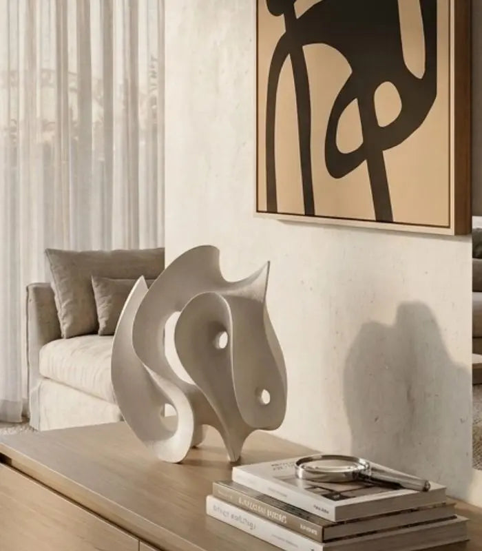 Wren Abstract Sculptural Object – Matte White Resin, Flame-Form Tabletop Sculpture 24.5 cm / 9.6 in