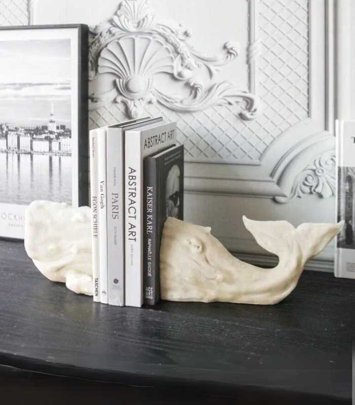 Set 2pcs White Whale Decorative Bookends Resin 40.5 cm
