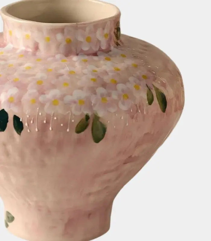 Camille Hand-Painted Ceramic Vase – Pink Daisy Floral, 2 Styles