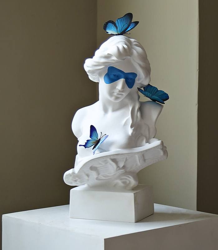 Butterfly Bust Statue Resin Modern Art Sculpture 50 cm