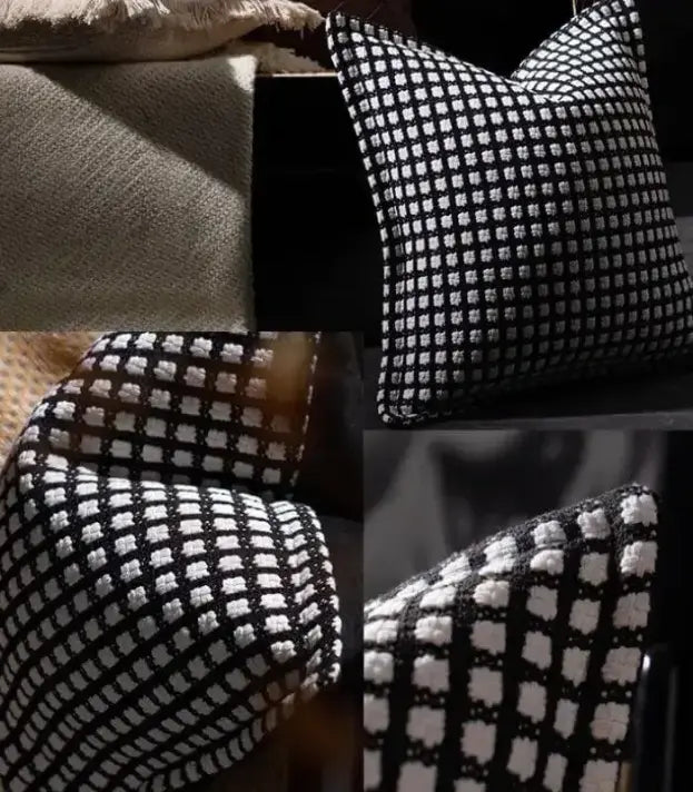 Black & White Checkered Cushion Cover – Woven Elegance (45x45 cm)