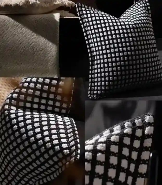 Black & White Checkered Cushion Cover – Woven Elegance (45 cm or 18 in)