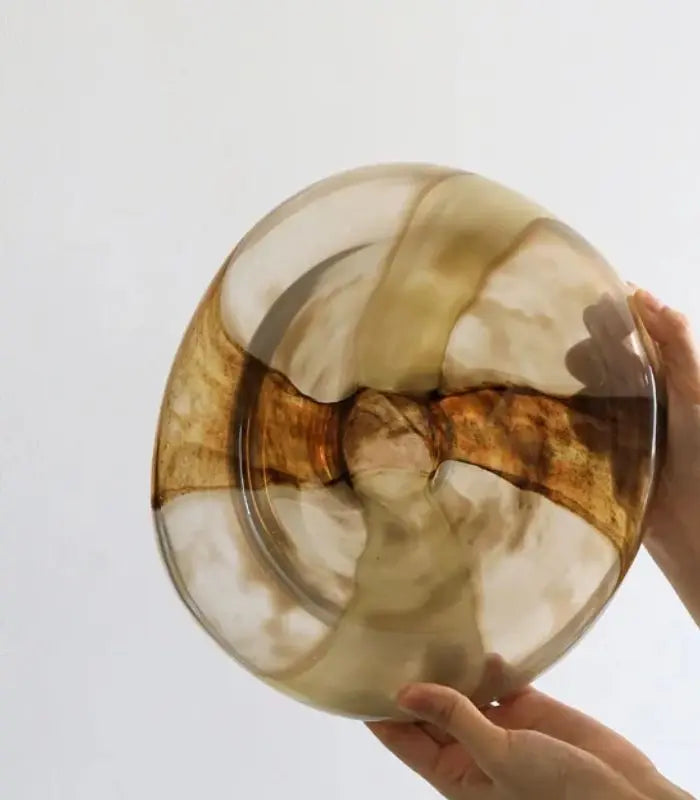 Decorative Bowl - Amber Swirl Handcrafted Glass 27.7 cm