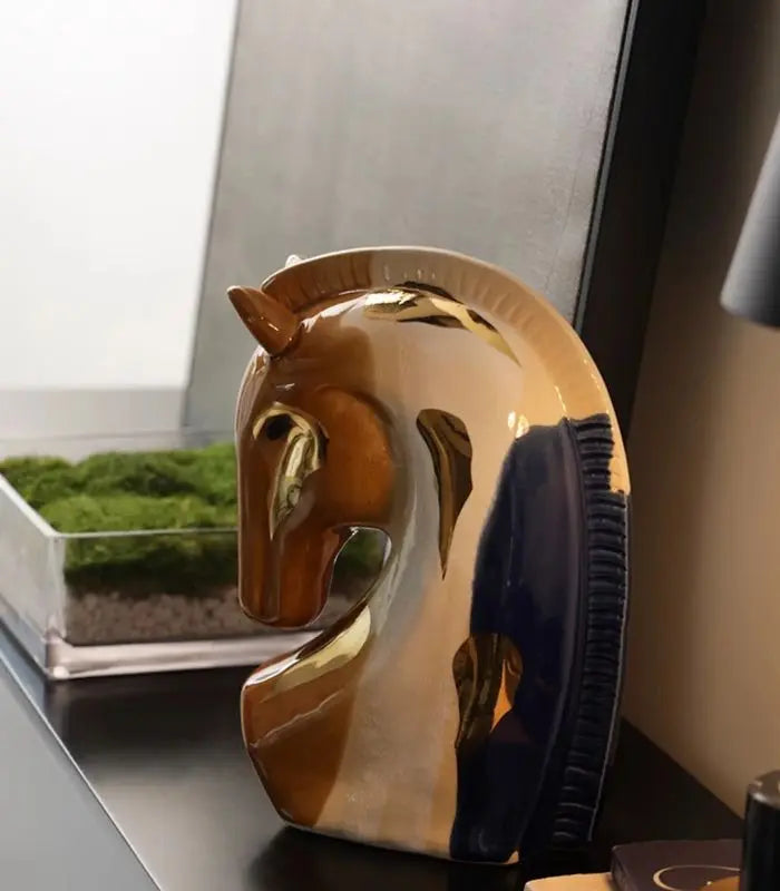 Elegant Porcelain Horse Bust Sculpture with Crackle Glaze –  27 cm