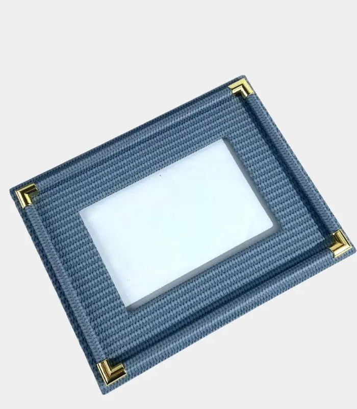 Beaumont Textured Leather Photo Frame – Metallic Corner Accent Design Blue