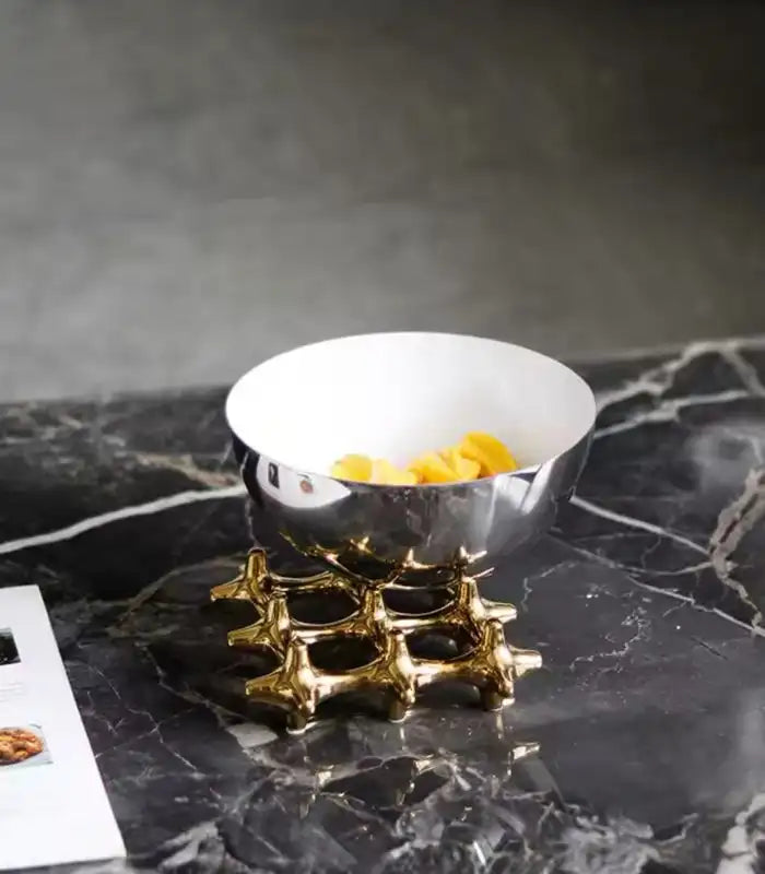 Celestial Orbit Gold & Silver Sculptural Serving Bowl Decoratibe Bowl Stainless Steel 18.5 cm